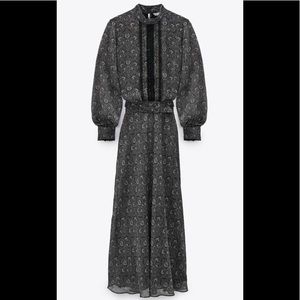 Zara high collar cuffed print ankle dress XS